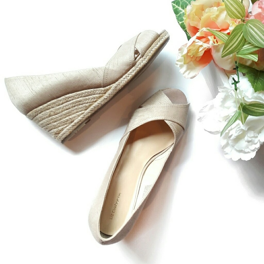 {Liz Claiborne} woven peep toe wedges